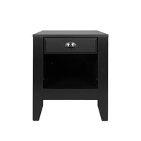 Crown Bedside Nightstand, 21 Inch, 1 Drawer and Open Shelf, Black MDF -BM326009