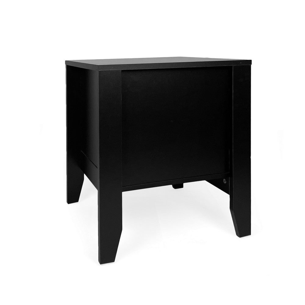 Crown Bedside Nightstand, 21 Inch, 1 Drawer and Open Shelf, Black MDF -BM326009