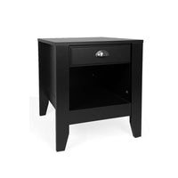 Crown Bedside Nightstand, 21 Inch, 1 Drawer and Open Shelf, Black MDF -BM326009