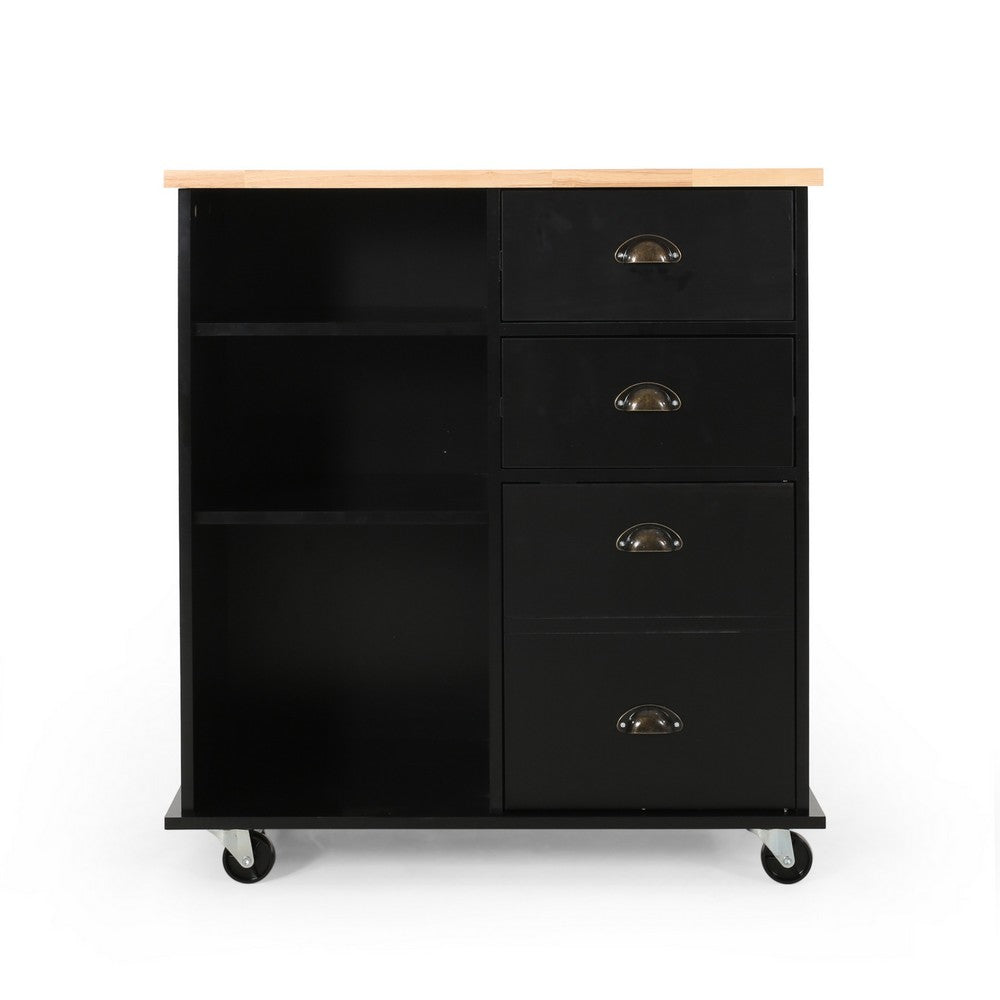Rolling Kitchen Island Bar Cart w Drawers, Shelves, Brown n Black -BM326010