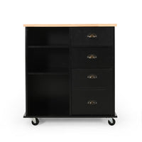 Rolling Kitchen Island Bar Cart w Drawers, Shelves, Brown n Black -BM326010