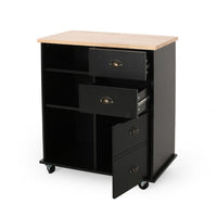 Rolling Kitchen Island Bar Cart w Drawers, Shelves, Brown n Black -BM326010
