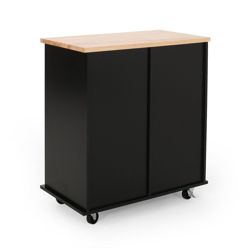 Rolling Kitchen Island Bar Cart w Drawers, Shelves, Brown n Black -BM326010