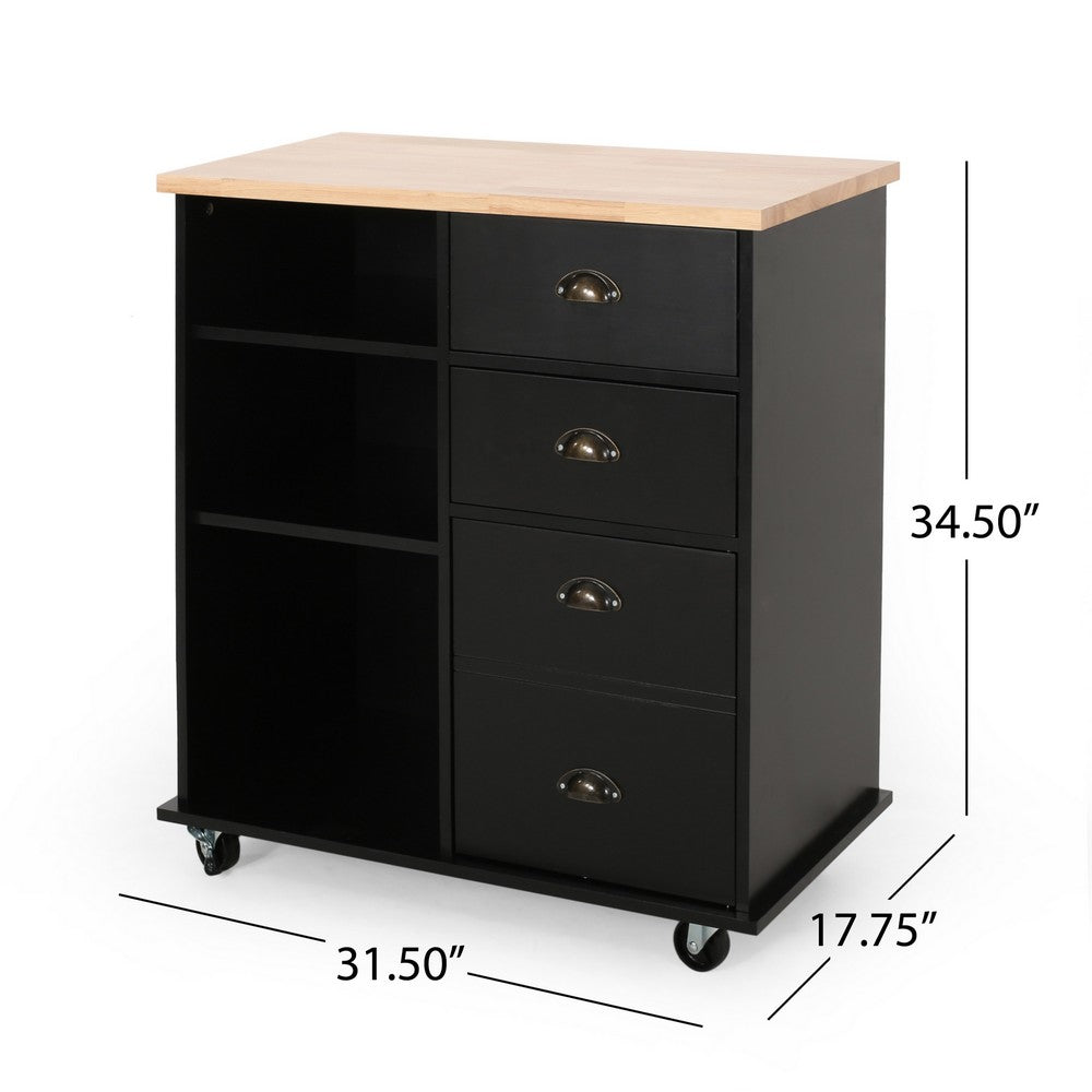 Rolling Kitchen Island Bar Cart w Drawers, Shelves, Brown n Black -BM326010