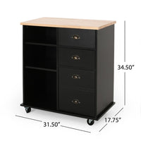 Rolling Kitchen Island Bar Cart w Drawers, Shelves, Brown n Black -BM326010