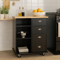 Rolling Kitchen Island Bar Cart w Drawers, Shelves, Brown n Black -BM326010