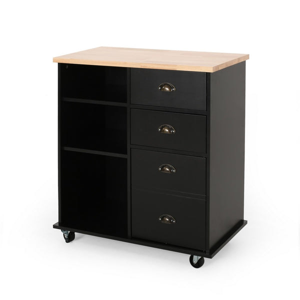 Rolling Kitchen Island Bar Cart w Drawers, Shelves, Brown n Black -BM326010
