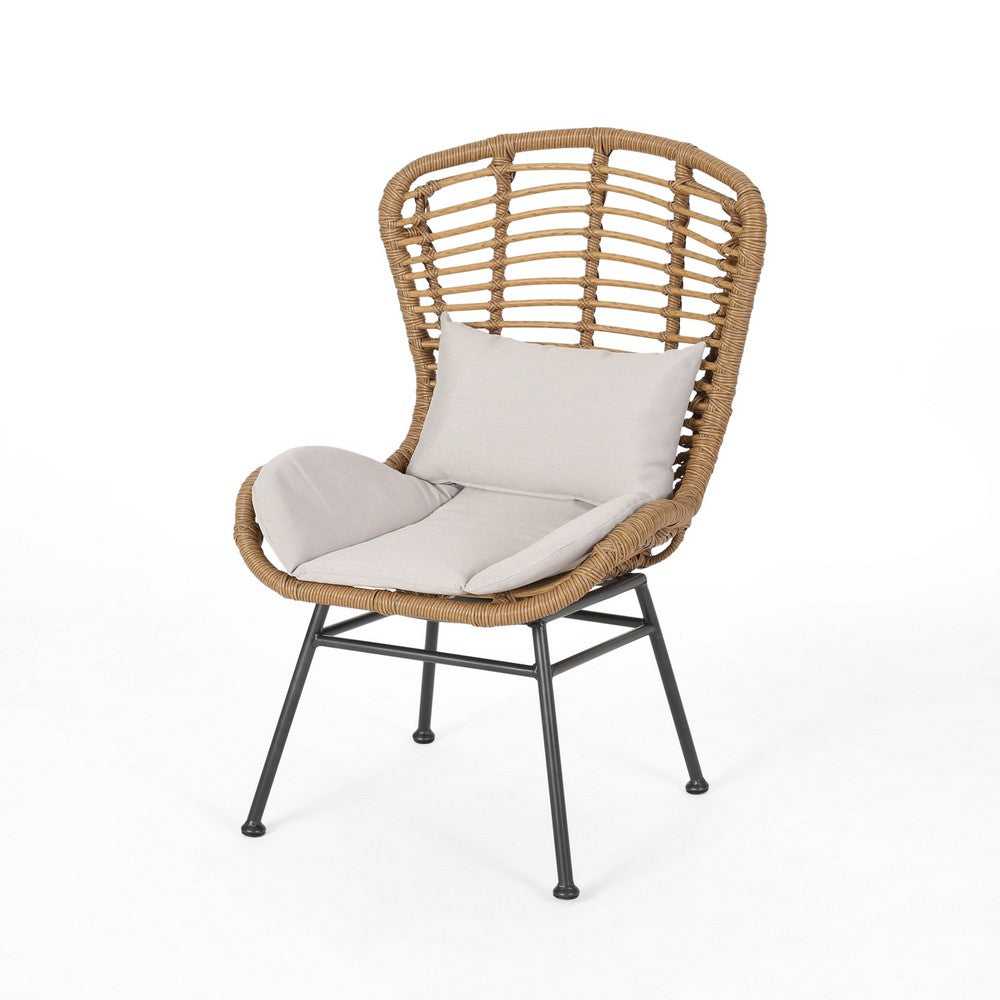 Slay Outdoor Accent Chair Set of 2, 25 Inch, Brown Woven Rattan, Iron -BM326011