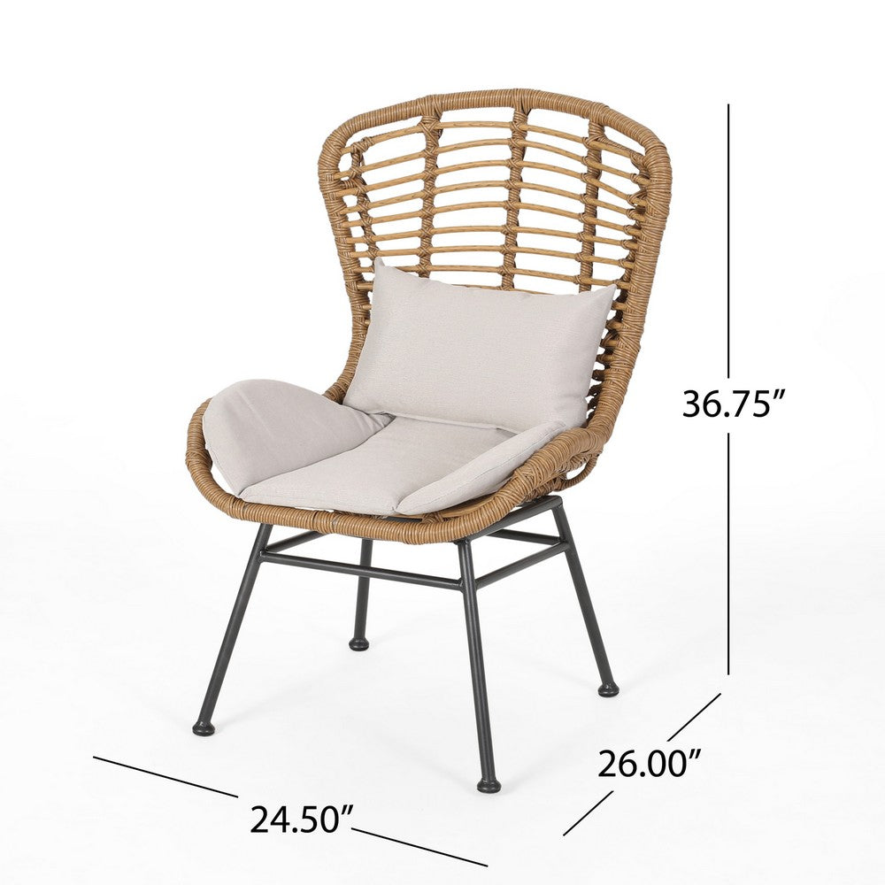 Slay Outdoor Accent Chair Set of 2, 25 Inch, Brown Woven Rattan, Iron -BM326011