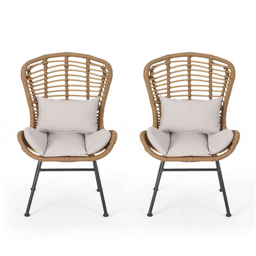 Slay Outdoor Accent Chair Set of 2, 25 Inch, Brown Woven Rattan, Iron -BM326011