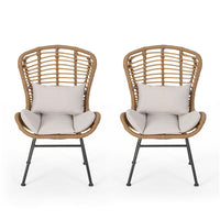 Slay Outdoor Accent Chair Set of 2, 25 Inch, Brown Woven Rattan, Iron -BM326011