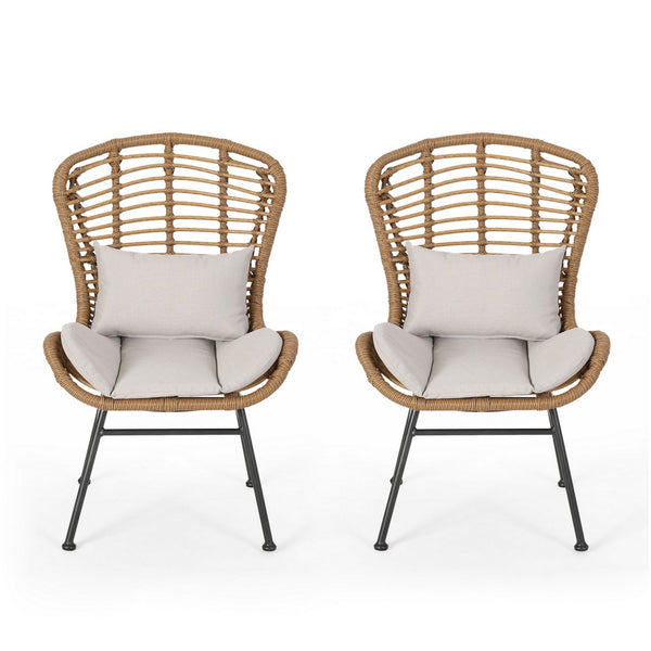 Slay Outdoor Accent Chair Set of 2, 25 Inch, Brown Woven Rattan, Iron -BM326011