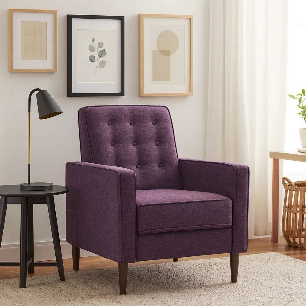 Dupe Manual Reclining Chair, Button Tufted Design, Purple Polyester -BM326012