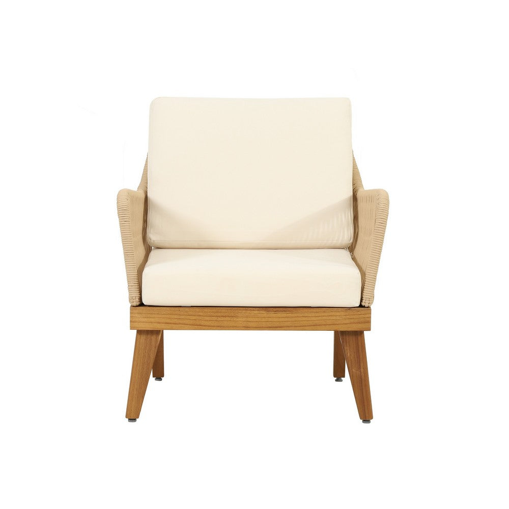 Oud Accent Club Chair, Ivory Cushions, Rope Weaving, Brown Acacia Wood -BM326015