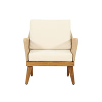 Oud Accent Club Chair, Ivory Cushions, Rope Weaving, Brown Acacia Wood -BM326015