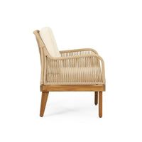 Oud Accent Club Chair, Ivory Cushions, Rope Weaving, Brown Acacia Wood -BM326015