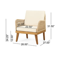 Oud Accent Club Chair, Ivory Cushions, Rope Weaving, Brown Acacia Wood -BM326015