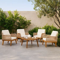 Oud Accent Club Chair, Ivory Cushions, Rope Weaving, Brown Acacia Wood -BM326015