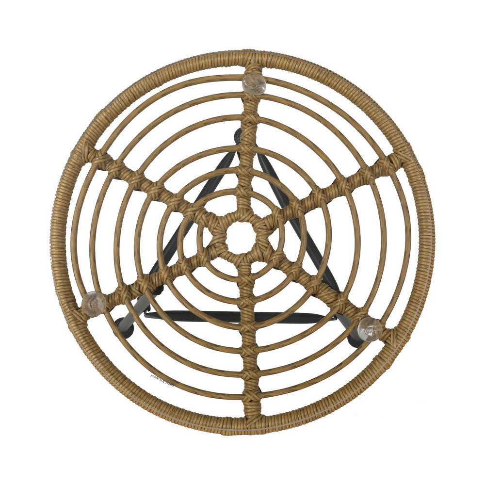 Tee Outdoor Side End Table, 20 Inch Rattan Weave, Glass Top, Steel -BM326016