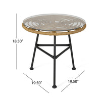 Tee Outdoor Side End Table, 20 Inch Rattan Weave, Glass Top, Steel -BM326016