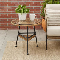 Tee Outdoor Side End Table, 20 Inch Rattan Weave, Glass Top, Steel -BM326016