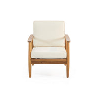 Accent Club Chair, Ivory Fabric Cushions, Brown Acacia Wood Frame -BM326018