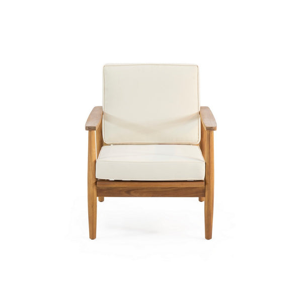 Accent Club Chair, Ivory Fabric Cushions, Brown Acacia Wood Frame -BM326018