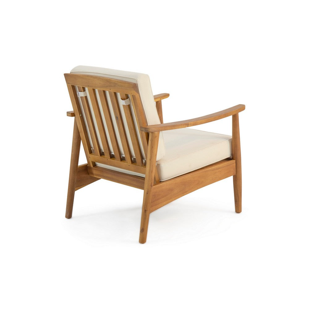 Accent Club Chair, Ivory Fabric Cushions, Brown Acacia Wood Frame -BM326018