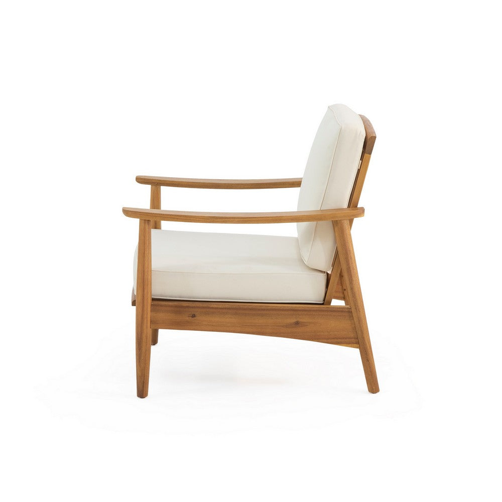 Accent Club Chair, Ivory Fabric Cushions, Brown Acacia Wood Frame -BM326018