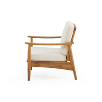 Accent Club Chair, Ivory Fabric Cushions, Brown Acacia Wood Frame -BM326018