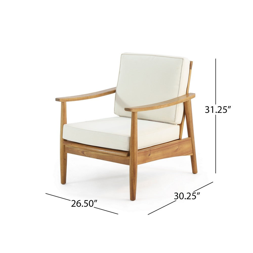 Accent Club Chair, Ivory Fabric Cushions, Brown Acacia Wood Frame -BM326018