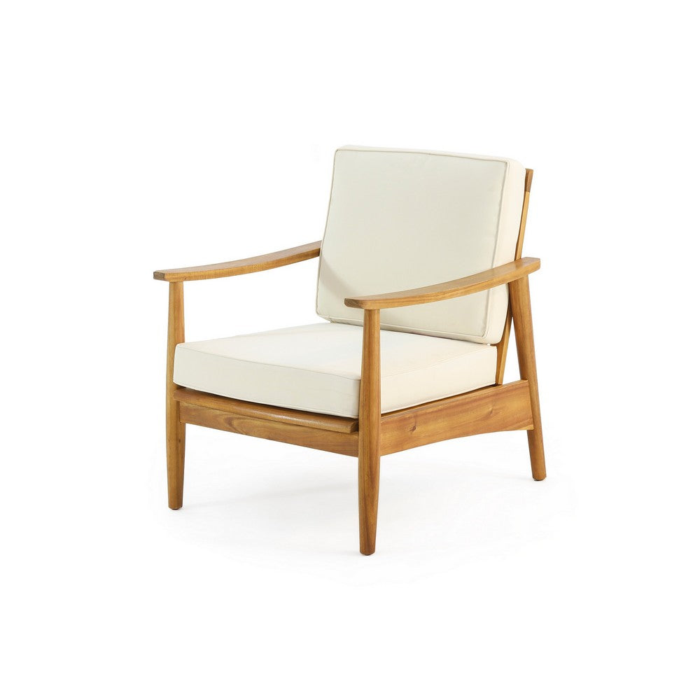 Accent Club Chair, Ivory Fabric Cushions, Brown Acacia Wood Frame -BM326018