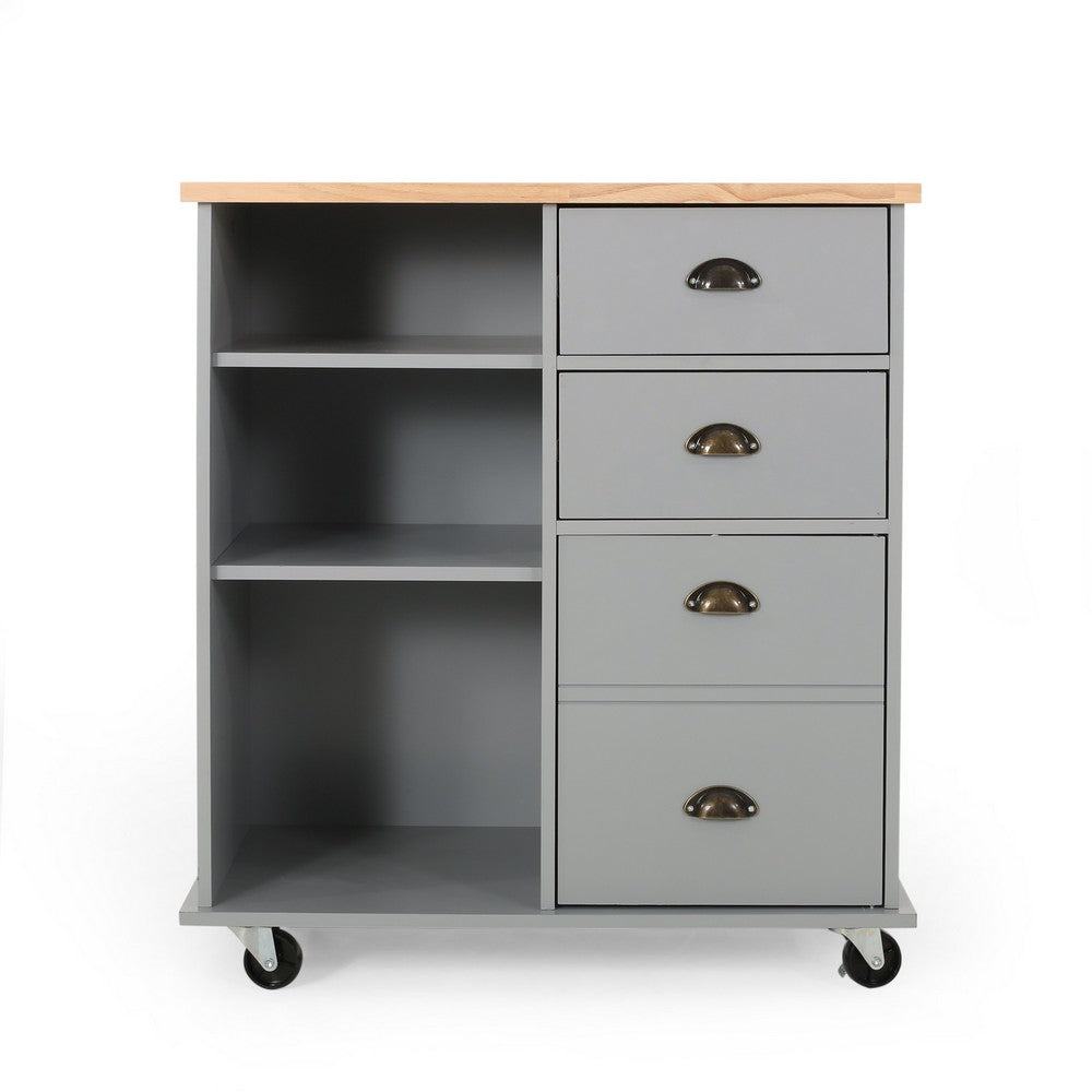 Rolling Kitchen Island Bar Cart, Drawers Shelves, Wheels, Brown, Gray -BM326020