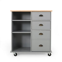 Rolling Kitchen Island Bar Cart, Drawers Shelves, Wheels, Brown, Gray -BM326020