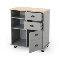 Rolling Kitchen Island Bar Cart, Drawers Shelves, Wheels, Brown, Gray -BM326020
