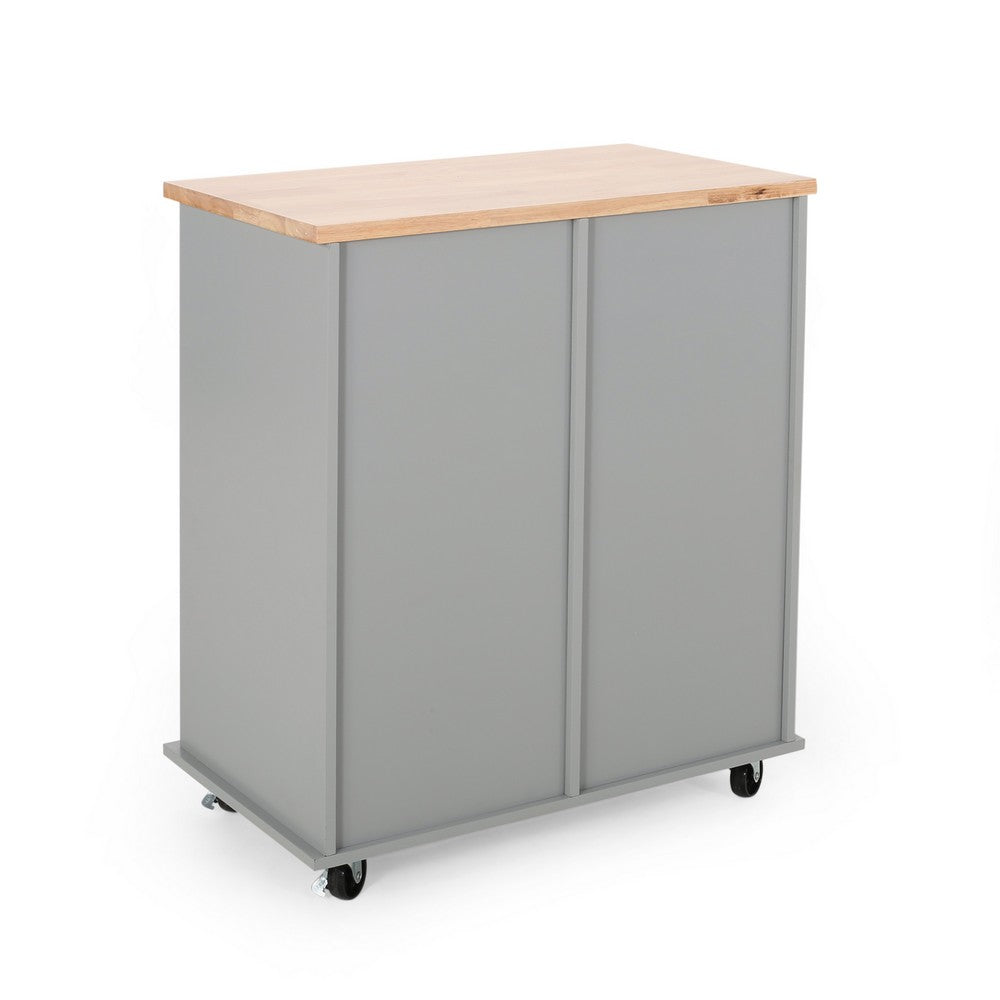 Rolling Kitchen Island Bar Cart, Drawers Shelves, Wheels, Brown, Gray -BM326020