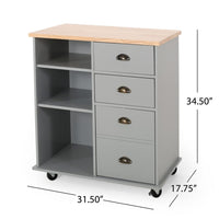 Rolling Kitchen Island Bar Cart, Drawers Shelves, Wheels, Brown, Gray -BM326020