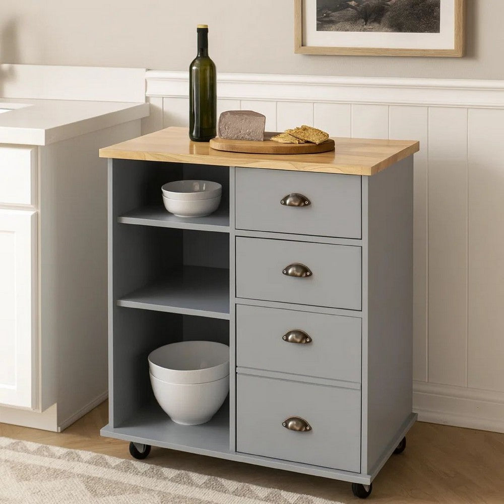 Rolling Kitchen Island Bar Cart, Drawers Shelves, Wheels, Brown, Gray -BM326020