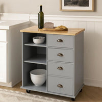 Rolling Kitchen Island Bar Cart, Drawers Shelves, Wheels, Brown, Gray -BM326020