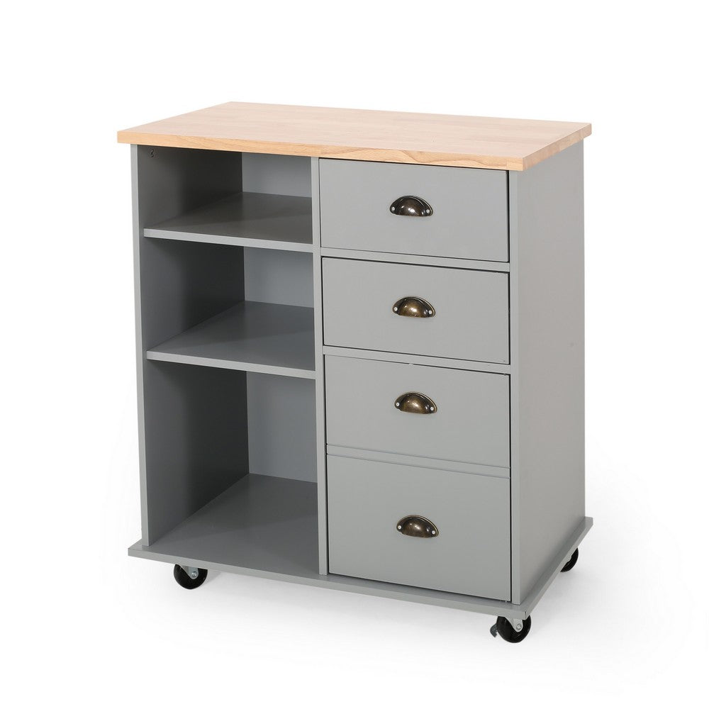 Rolling Kitchen Island Bar Cart, Drawers Shelves, Wheels, Brown, Gray -BM326020