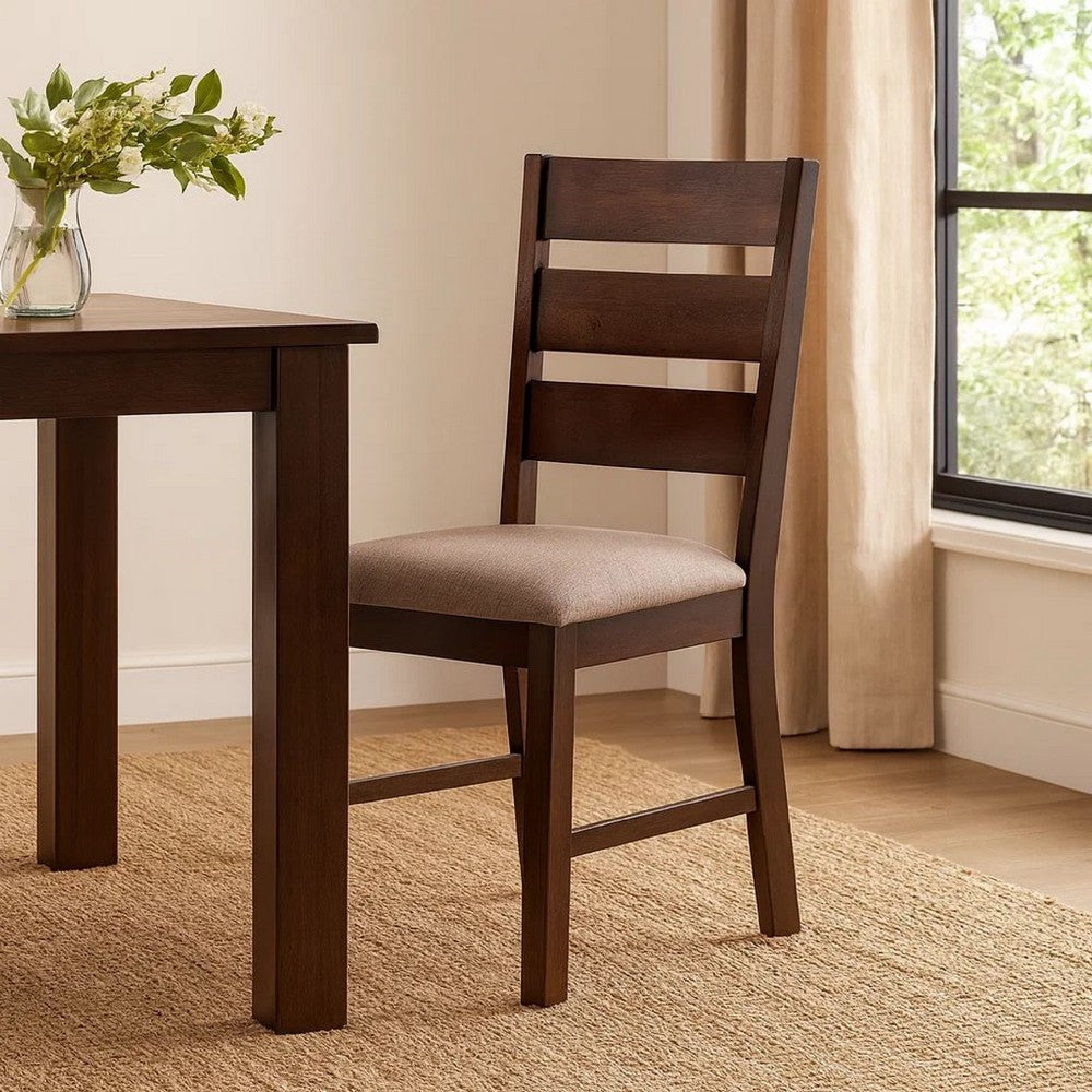 Yuzi Dining Chair Set of 2, Ladder Back, Cherry Brown Solid Wood -BM326024