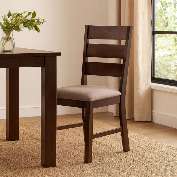 Yuzi Dining Chair Set of 2, Ladder Back, Cherry Brown Solid Wood -BM326024