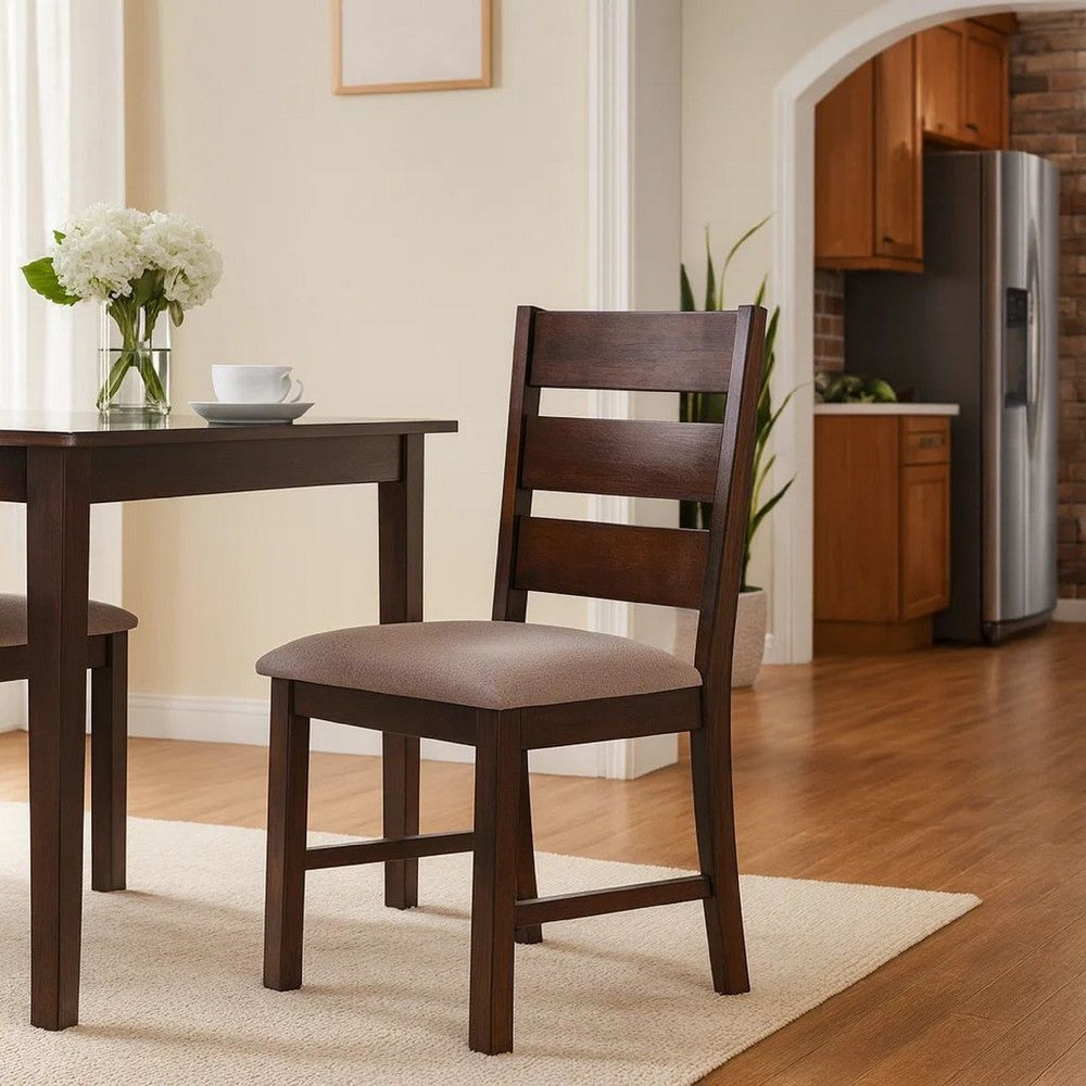Yuzi Dining Chair Set of 2, Ladder Back, Cherry Brown Solid Wood -BM326024