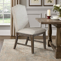 Alex Dining Side Chair Set of 2, High Back, Nailhead Brown Wood, Beige -BM326026