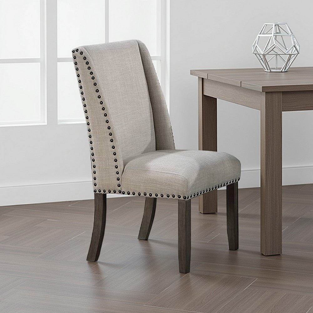 Alex Dining Side Chair Set of 2, Wingback, Nailhead Brown Wood, Beige -BM326027
