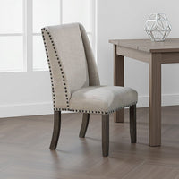Alex Dining Side Chair Set of 2, Wingback, Nailhead Brown Wood, Beige -BM326027