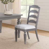 Winie Dining Side Chair Set of 2, Carved, Ladder Back, Light Gray Wood -BM326028