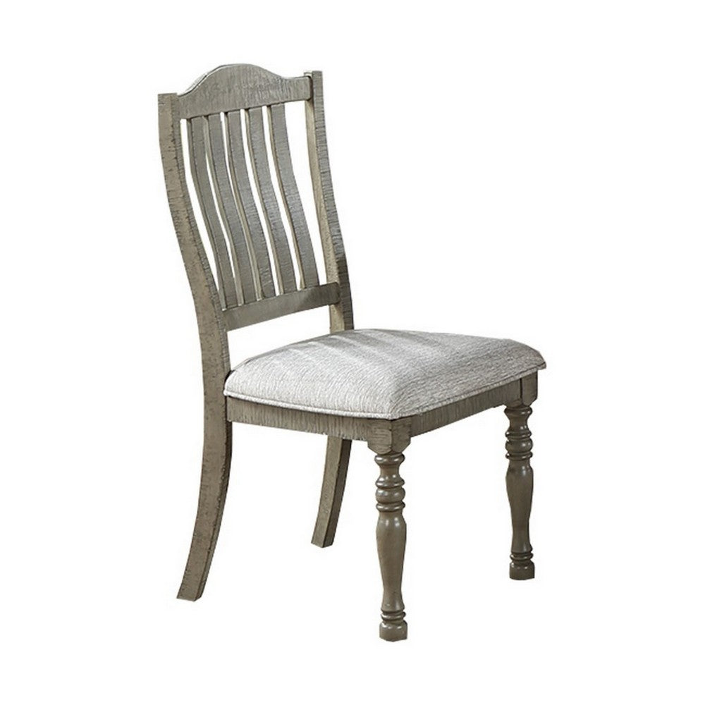 Rizi Dining Chair Set of 2, Carved Legs, Open Slats, Gray Acacia Wood