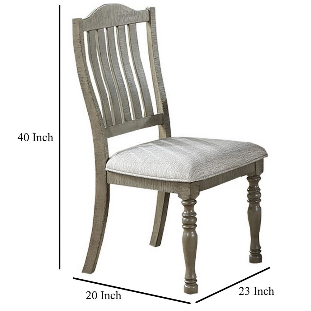 Rizi Dining Chair Set of 2, Carved Legs, Open Slats, Gray Acacia Wood -BM326031