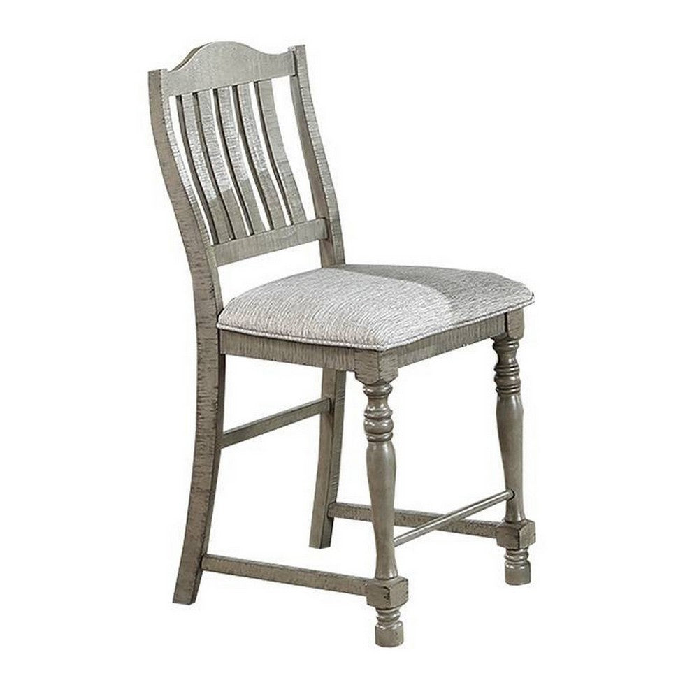Rizi Counter Height Chair Set of 2, Carved Legs, Open Slats, Gray Wood -BM326032